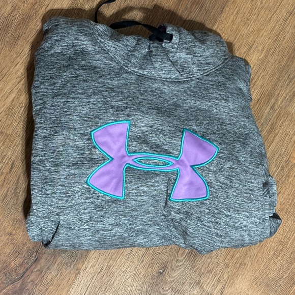 Under Armour Heather Gray Hoodie with Pink Logo - Picture 3 of 4